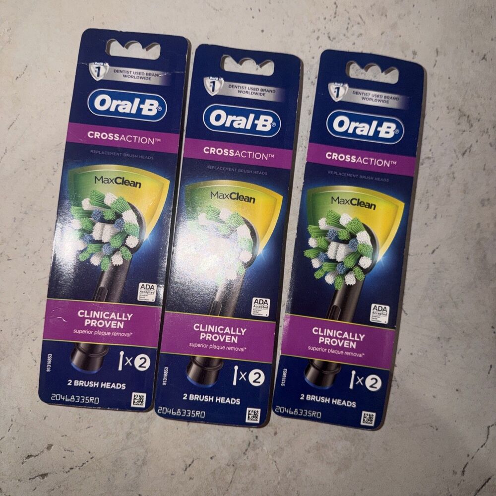 3 Packs Oral-B CrossAction Toothbrush Replacement Heads, Black (6 Heads Total)